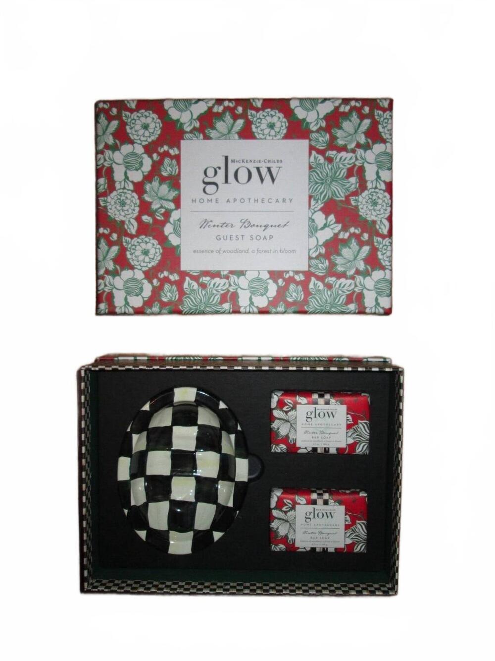 NEW MACKENZIE-CHILDS hand soap and caddy set in red /green